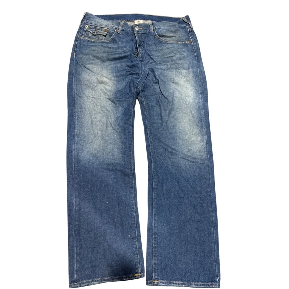 True Religion Slim Mens Blue Jeans Size 38 Made in USA Straight Leg Denim